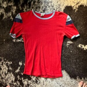 Red Vintage Sport Style Shirt with Blue Accents